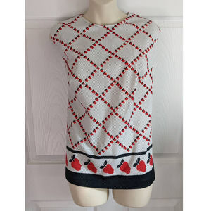 Vintage 70's Polka Dot Apple Top, Sleeveless Blouse Cute Kawaii, 42" Bust VOLUP